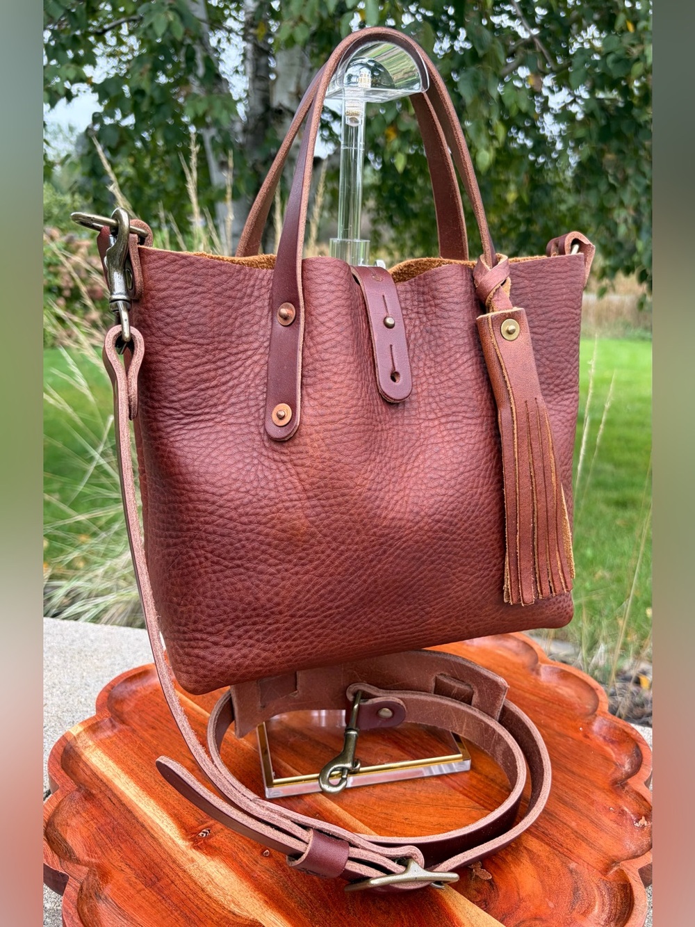 Go Forth Goods Avery Saddle Brown Leather Tote Bag Mini Crossbody Like New - Picture 16 of 17